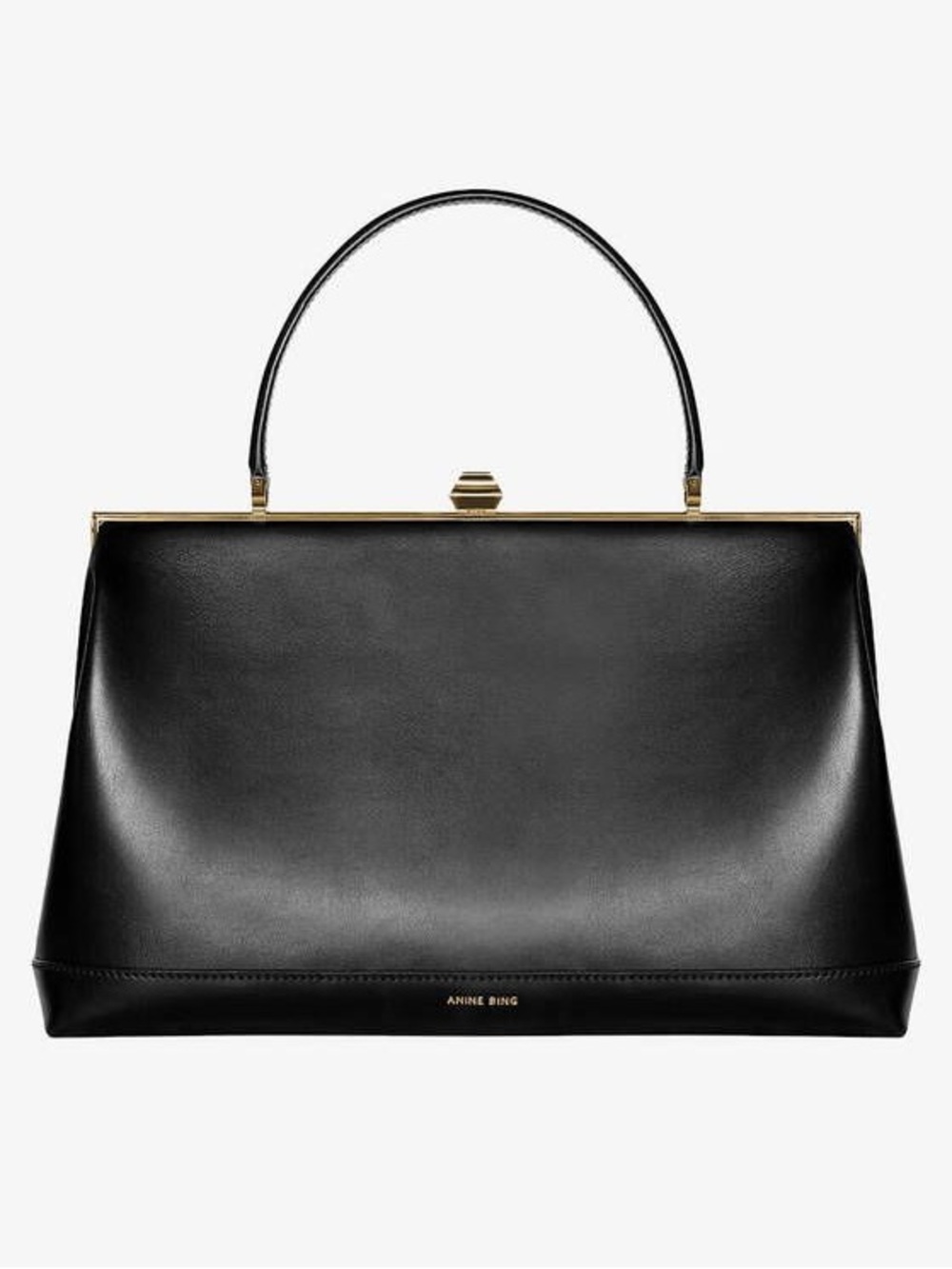 Anine Bing Black Leather Elly Structured Top-Handle Bag